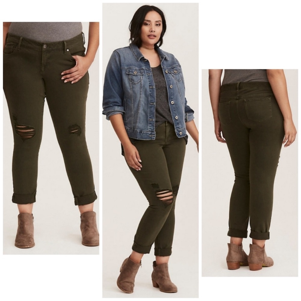 Torrid Boyfriend distressed olive green jeans 16R